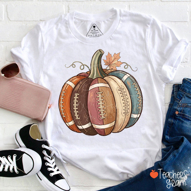 Football Pumpkin Fall Leaf Teacher T-Shirt