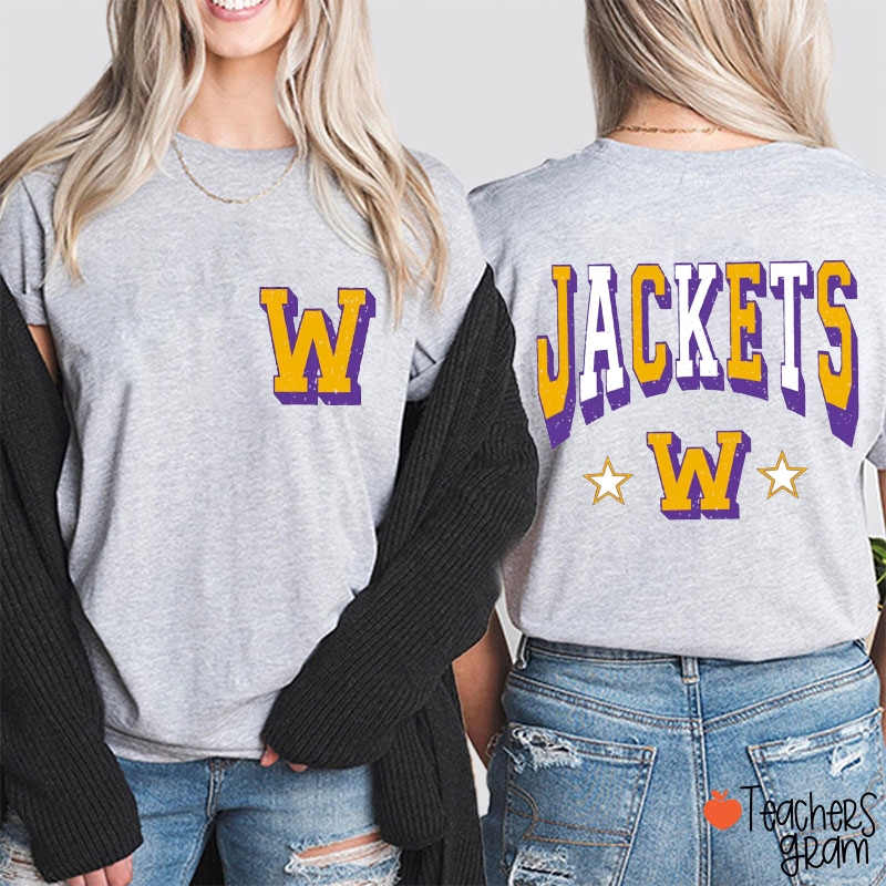 Personalized Mascot Varsity Letter Star Teacher Two Sided T-Shirt