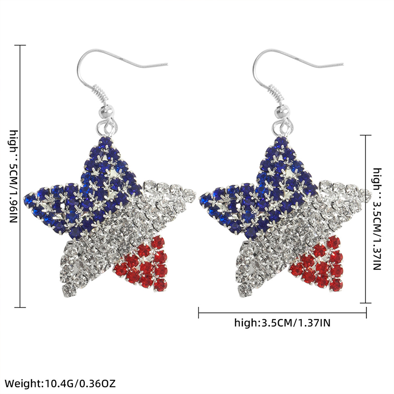 Independence Day Diamond Heart Pentagram Teacher Metal Earrings