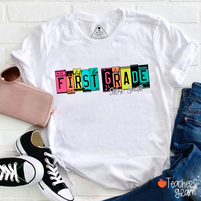 Personalized Grade Name Color English Card Teacher T-Shirt