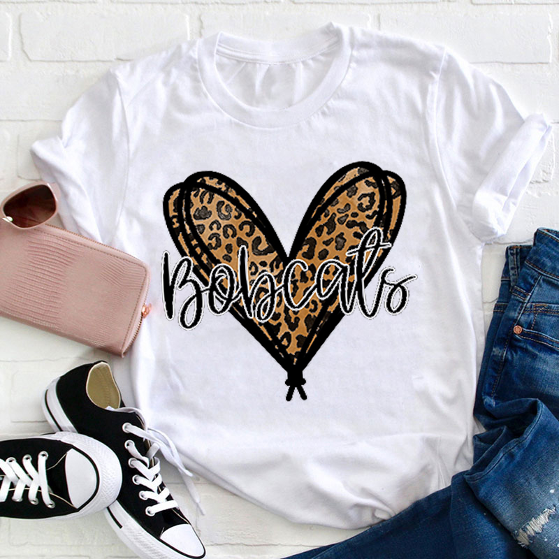 Personalized School Mascot Love Leopard Print Teacher T-Shirt