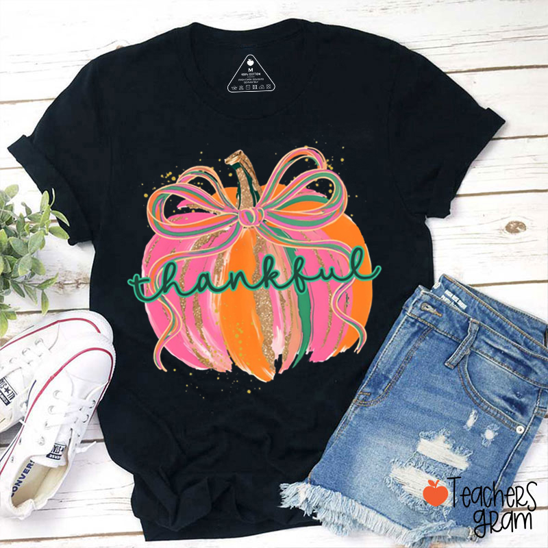 Coquette Bow Pumpkin Teacher T-Shirt