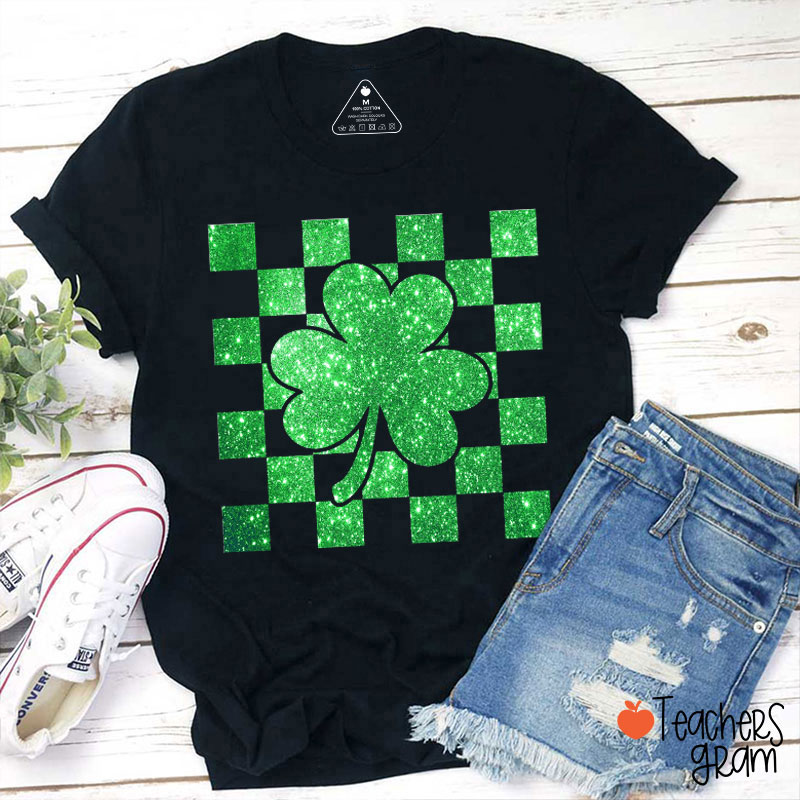 Glitter St Patrick's Day Shamrock Teacher T-Shirt