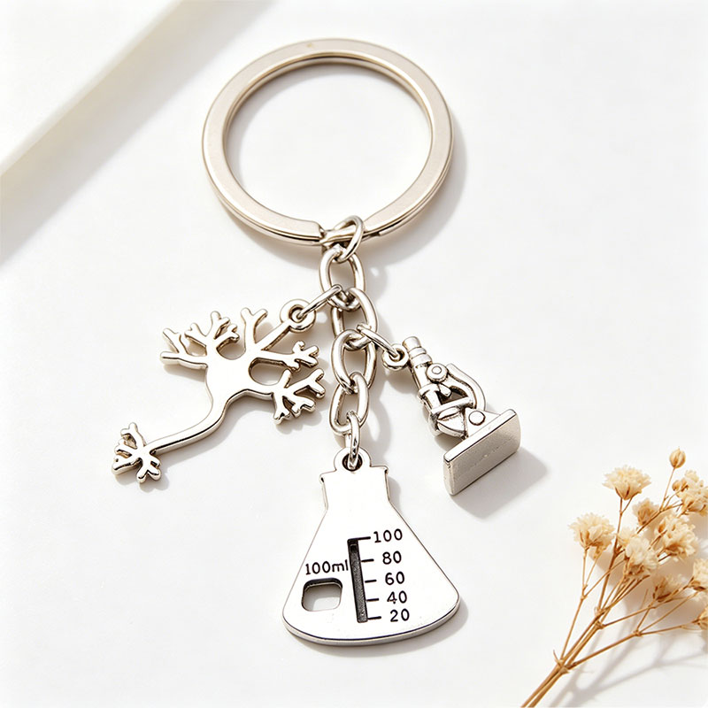 Neuron Microscope And Flask Science Teacher Keychain