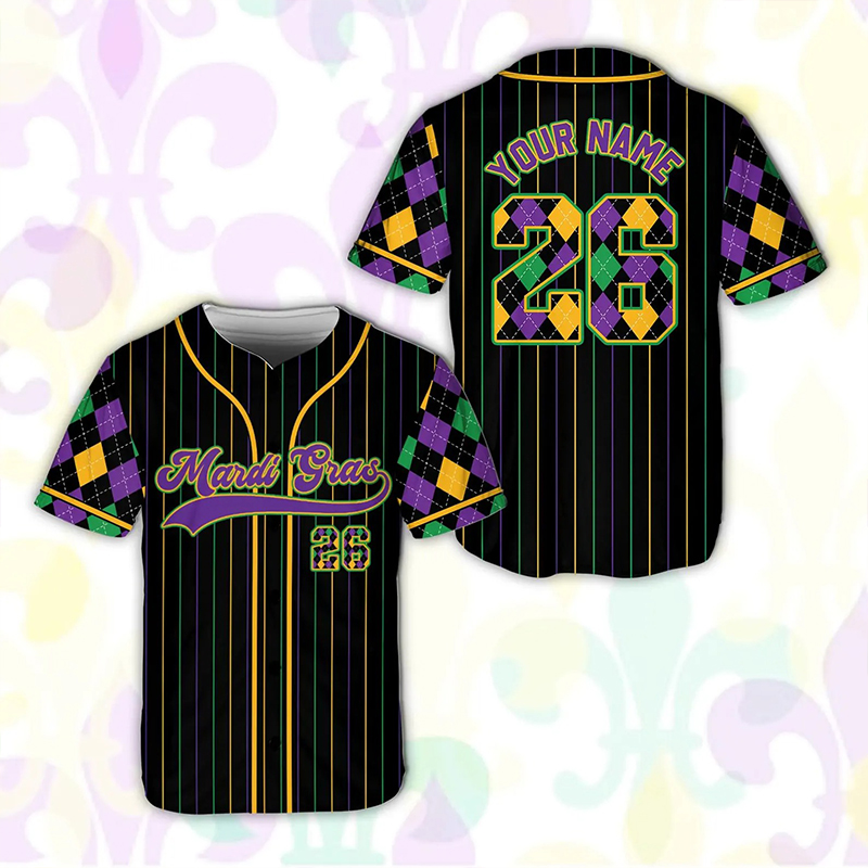 Personalized Argyle Mardi Gras Teacher Baseball Jersey