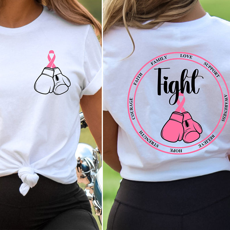 Family Love Fight Breast Cancer Teacher Two Sided T-Shirt