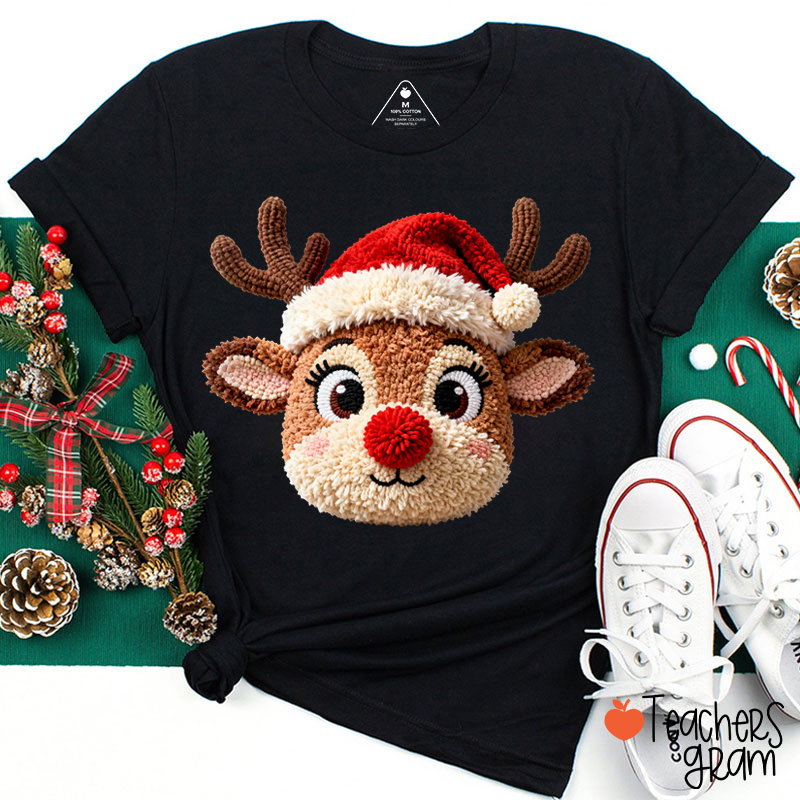 Faux Yarn Cute Reindeer Teacher T-Shirt