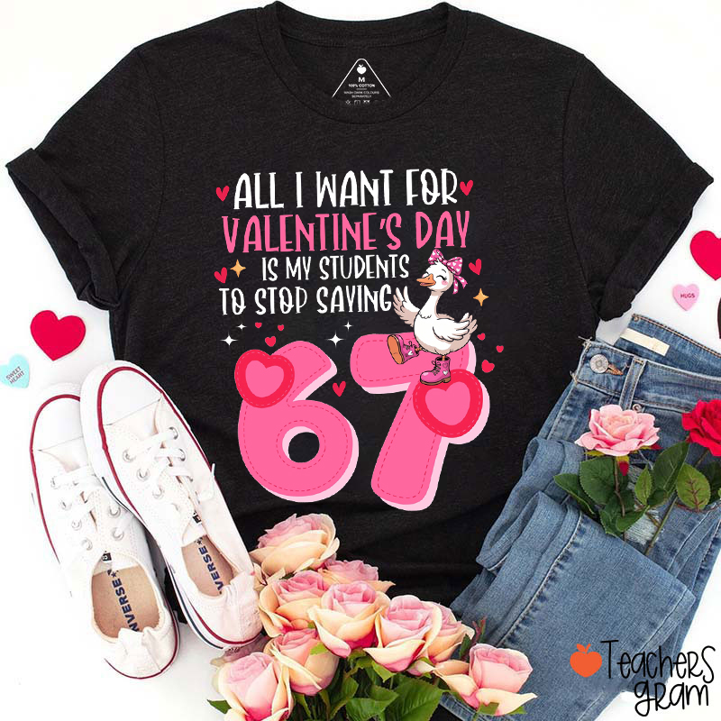 Funny Meme Stop Saying 67 Valentine Teacher T-Shirt