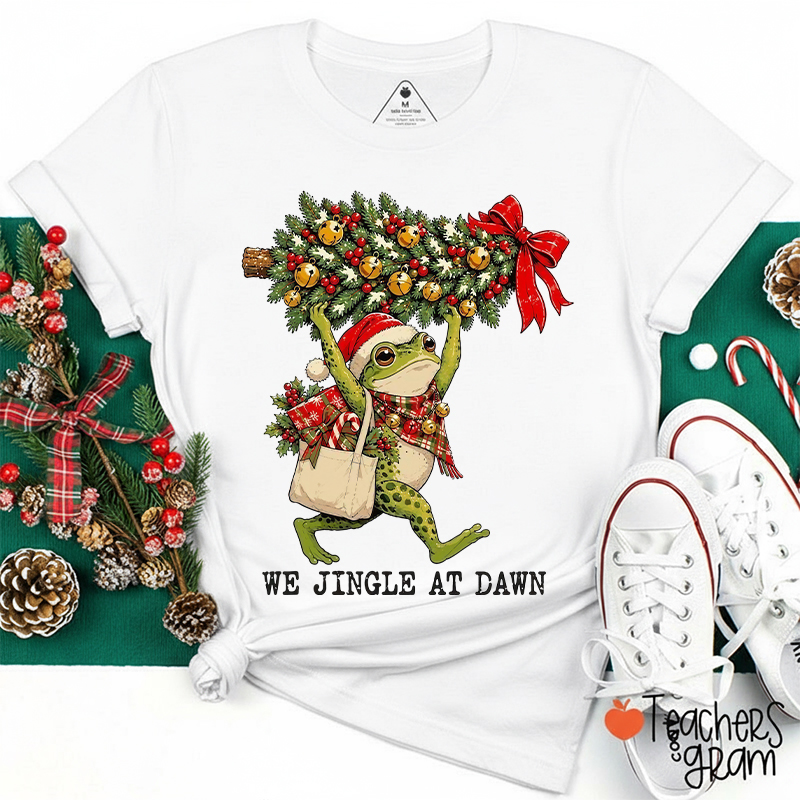 Santa Frog Jingle At Dawn Teacher T-Shirt
