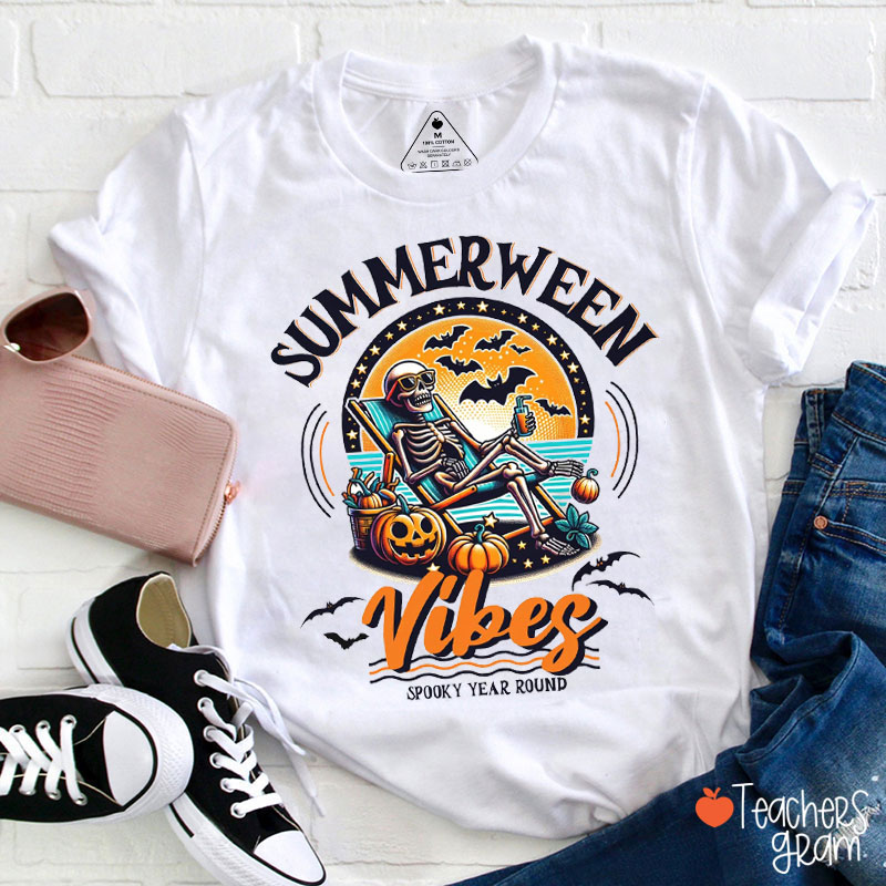 Summerween Vibes Spooky Year Round Teacher T-Shirt