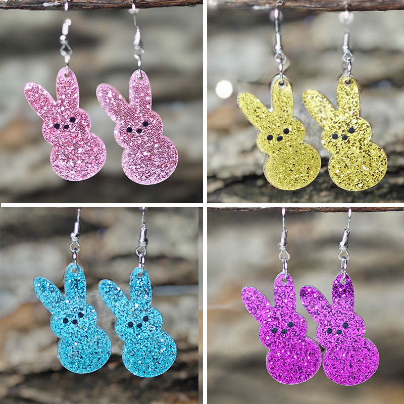 Glitter Bunny Teacher Acrylic Earrings