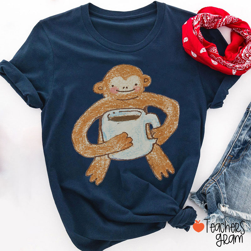 Crayon Monkey Coffee Lover Teacher T-Shirt