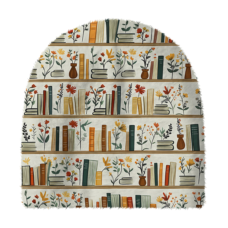 Bookshelf Flowers Teacher Fuzzy Knit Beanie