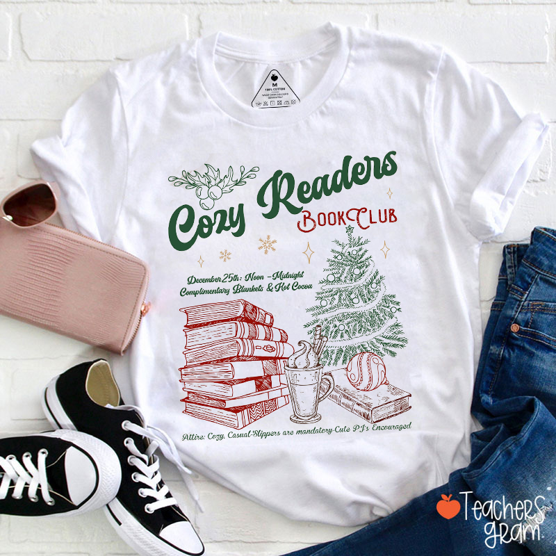 Cozy Readers Book Club Christmas Teacher T-Shirt