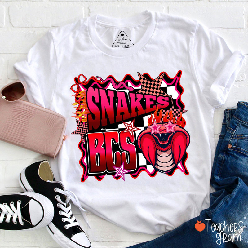 Personalized Mascot Wearing Sunglasses Checkerboard And Flame Teacher T-Shirt