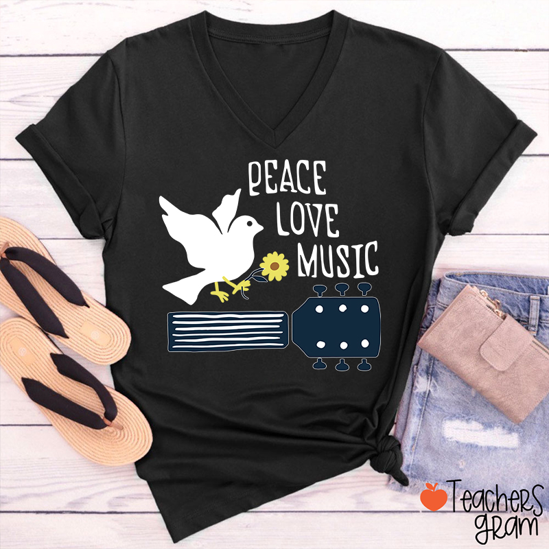 Peace Love Music V‑Neck T‑Shirt