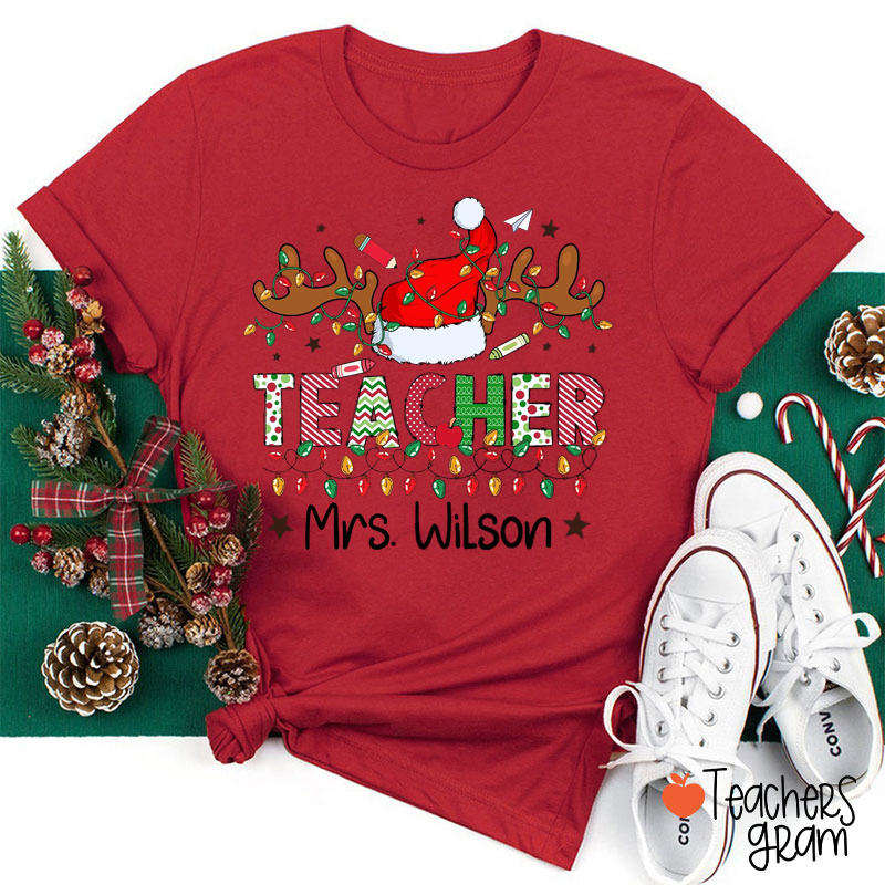 Personalized Name And Job Title Merry Christmas Teacher T-Shirt