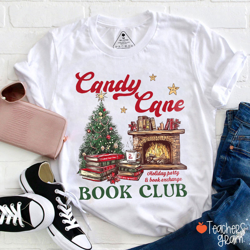 Candy Cane Book Club Christmas Teacher T-Shirt
