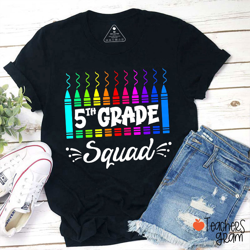Personalized Grade Crayons Squad Teacher T-Shirt