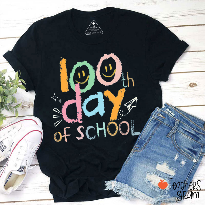 100 Days Of School Crayon Strokes Teacher T-Shirt