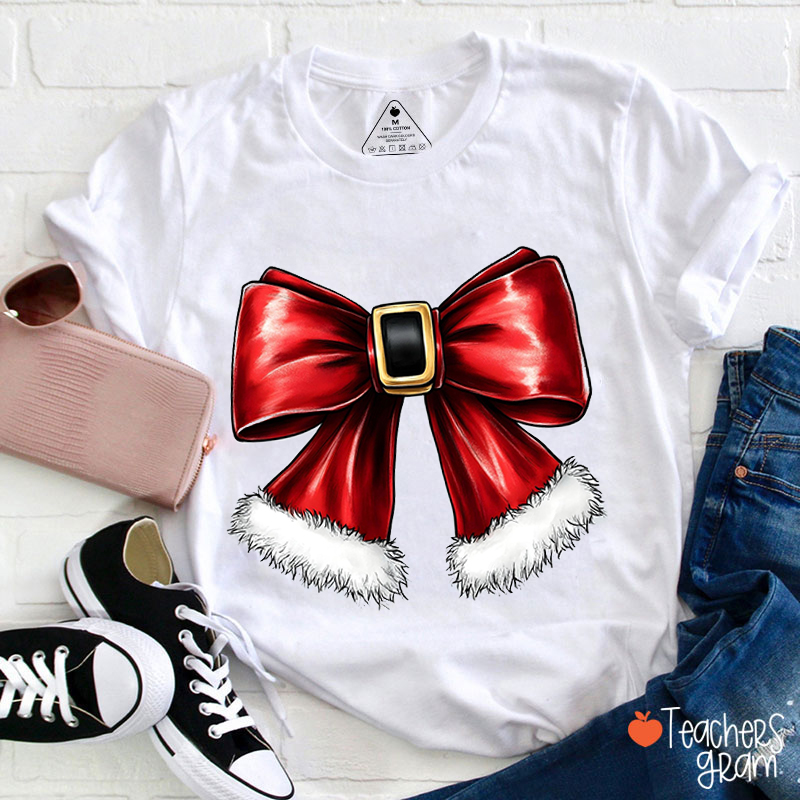 Santa Bow Teacher T-Shirt