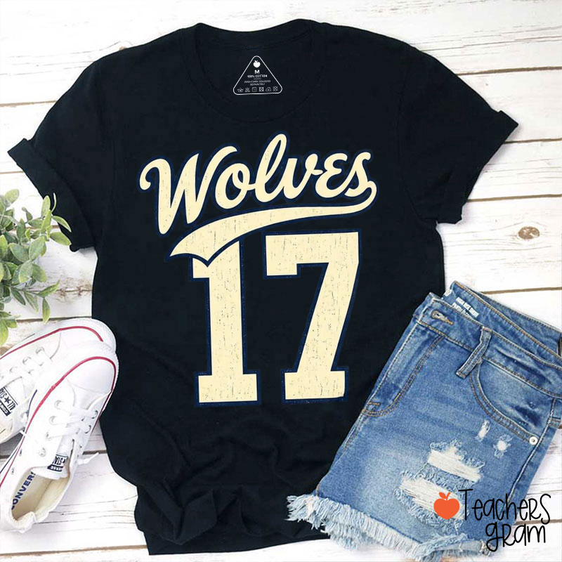Personalized Mascot And Number Vintage Distressed Graphic Teacher T‑Shirt