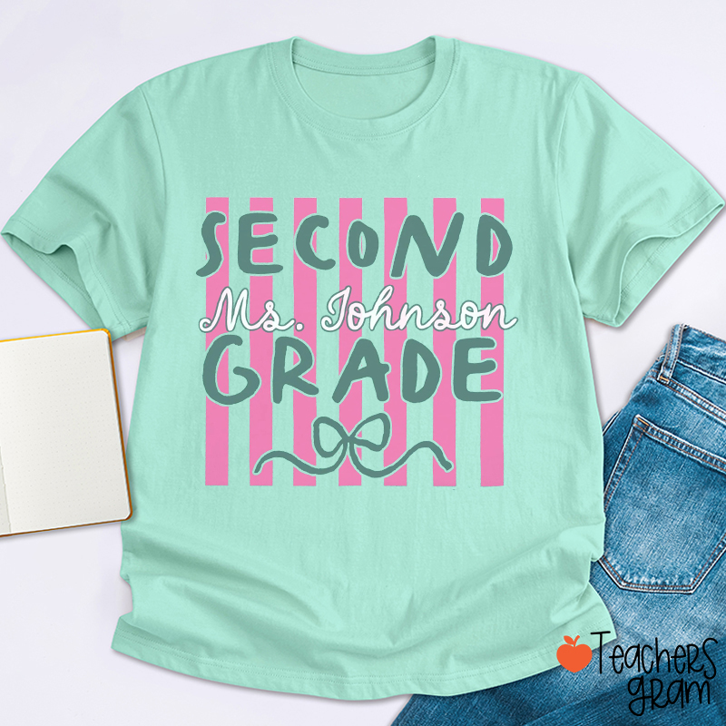 Personalized Grade And Name Perppy Stripes Teacher T-Shirt