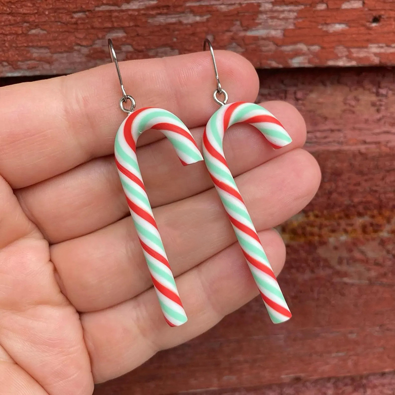 Candy Cane Polymer Clay Teacher Earrings