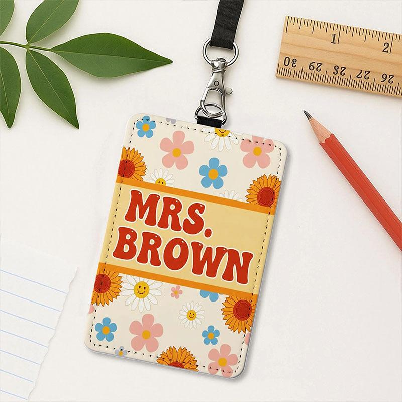 Personalized Retro Floral Teacher Card Holder