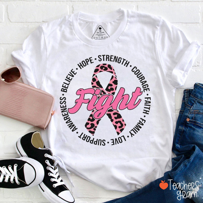 Believe Hope Pink Ribbon Fight Teacher T-Shirt