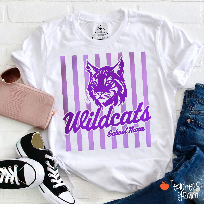 Personalized Mascot Vertical Stripe School Name Teacher T-Shirt
