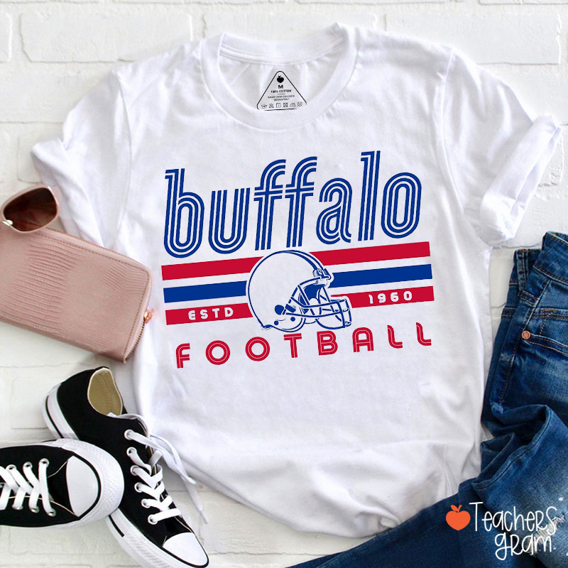 Personalized City Football Retro Helmet Striped Teacher T‑Shirt