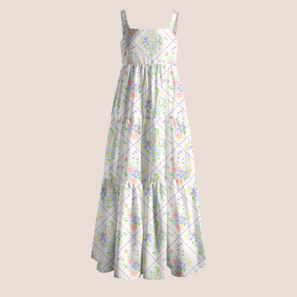 Pastel Floral Diamond Grid Teacher Slip Dress