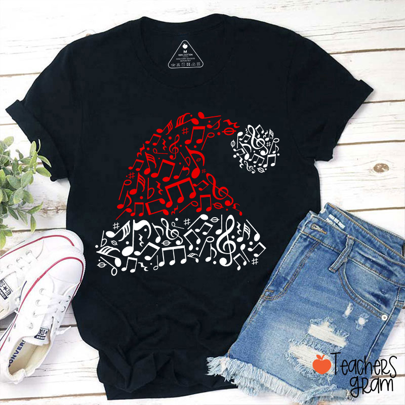 Music Note Santa Hat Teacher T-Shirt