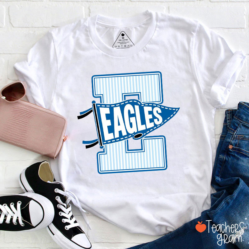 Personalized Mascot Striped Varsity Letter Pennant Teacher T-Shirt