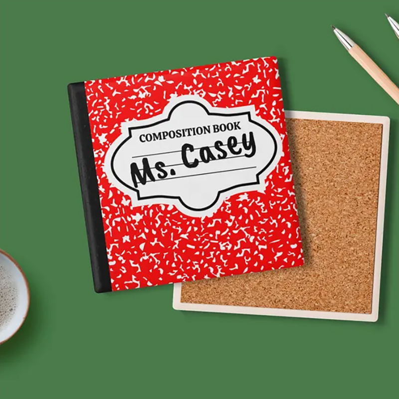 Personalised Name Polka Dot Composition Book Teacher Coasters