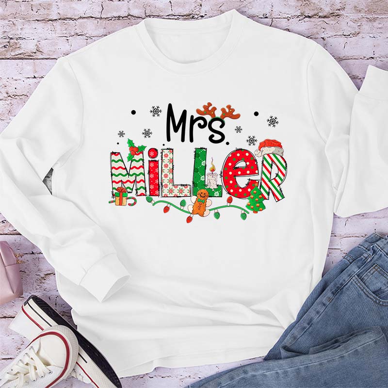 Personalized Teacher Name Christmas Teacher Long Sleeve T-Shirt