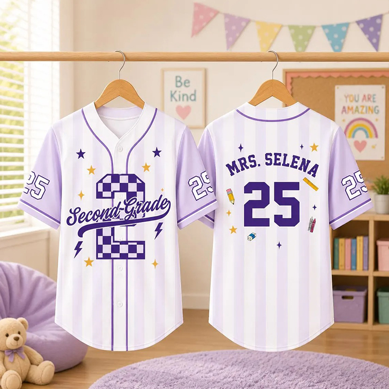 Personalized Grade And Name Preppy Stripes Check Number First Day Teacher Mesh Jersey