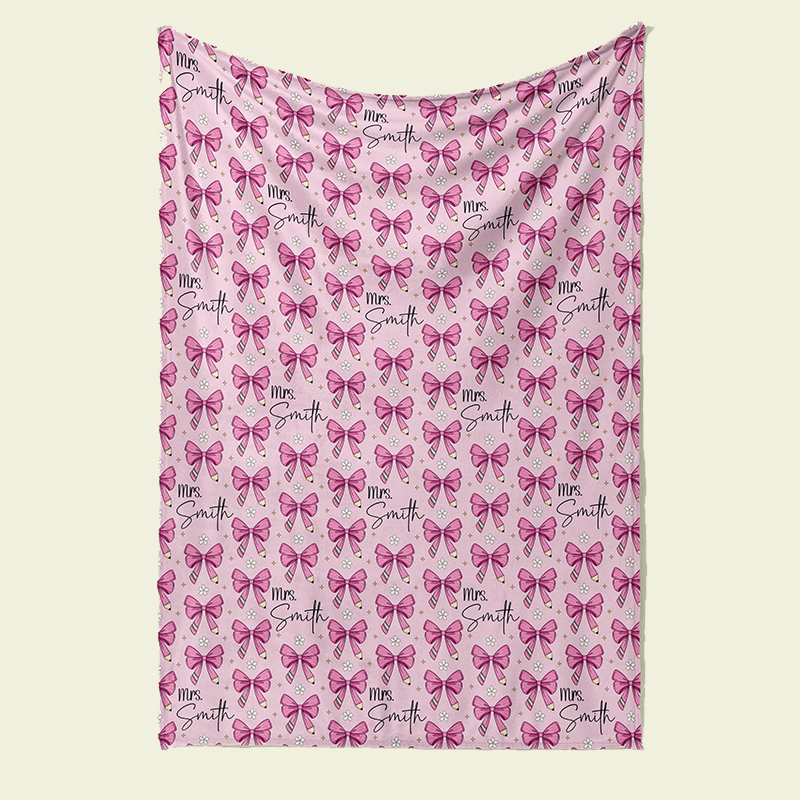 Personalized Name Pencil Bow Teacher Blanket