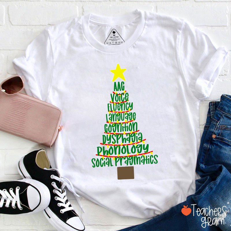 Speech Therapy Scope Of Practice Christmas Tree Teacher T-Shirt