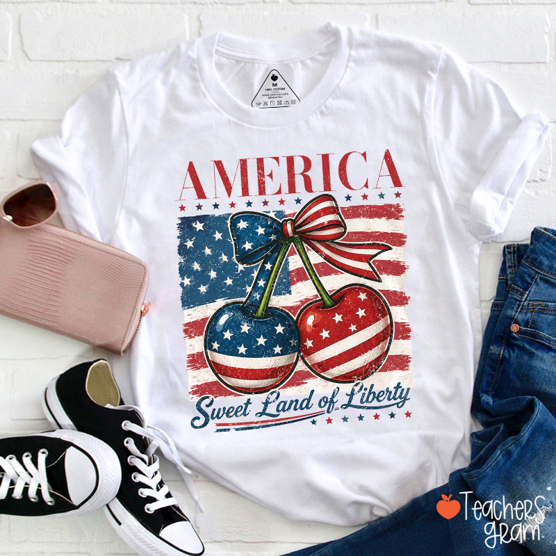 America Sweet Land Of Liberty Teacher T-Shirt
