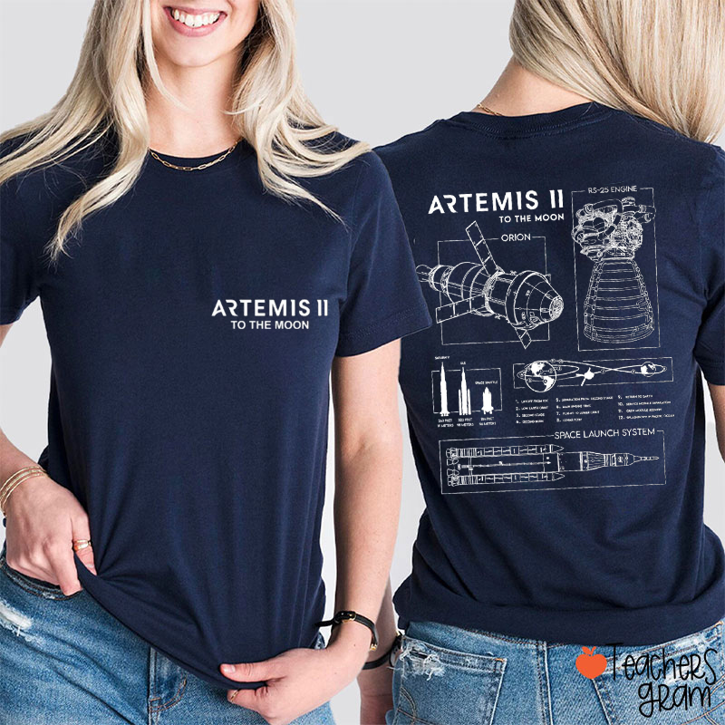 To The Moon For All Humanity Teacher Two Sided T-Shirt