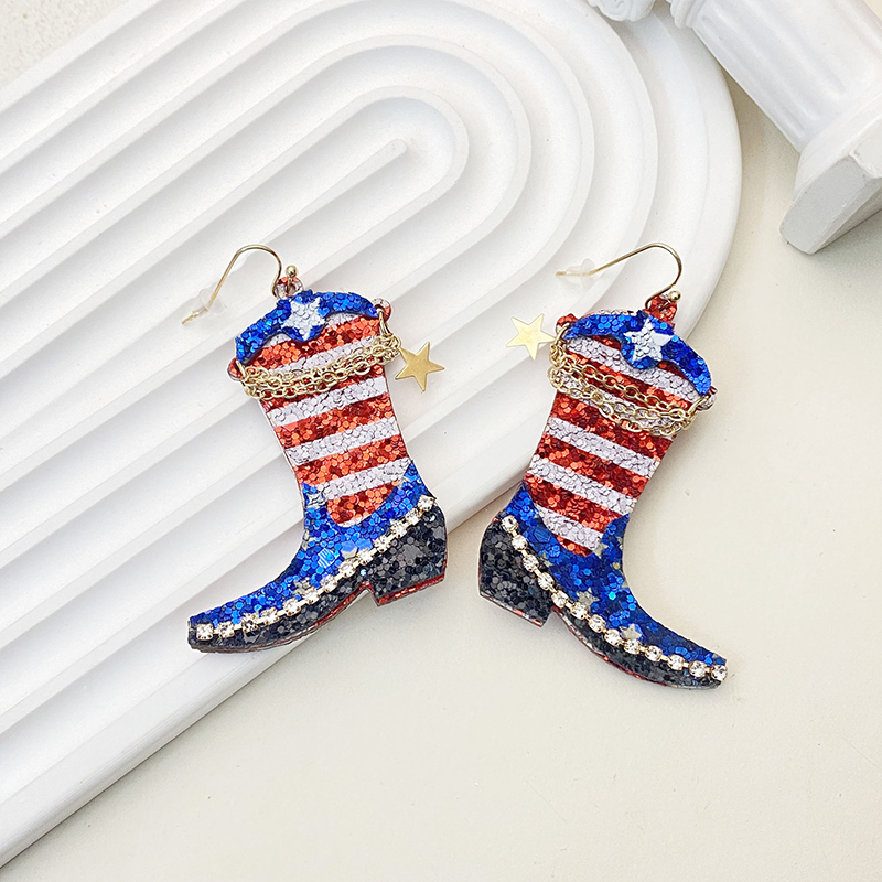 Stars And Stripes Boots Teacher Leather Earrings