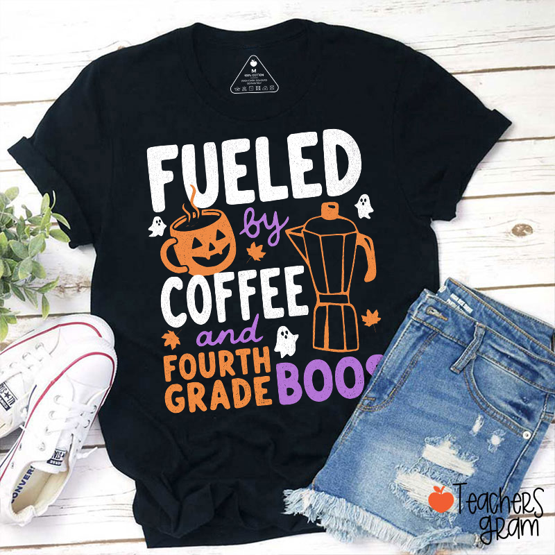 Personalized Grade Fueled By Coffee Halloween Ghost Pumpkin Cup Fall Teacher T‑Shirtb