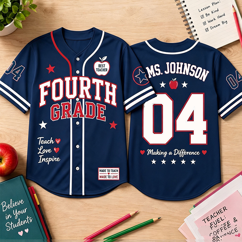 Personalized Grade Name And Number Teacher Baseball Jersey