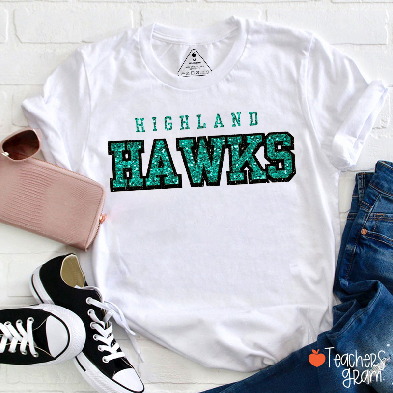 Personalized Mascot Glitter Teacher T‑Shirt