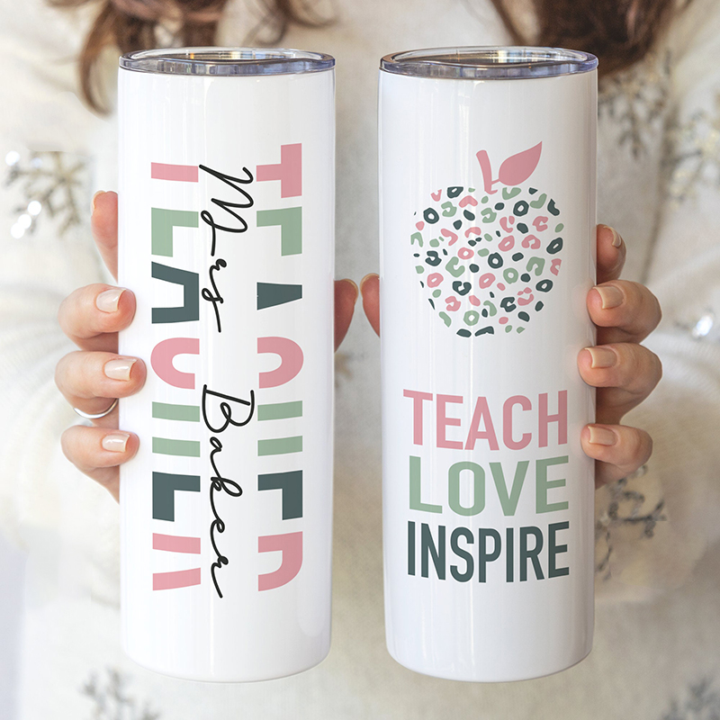 Personalised Name Teach Love Inspire Teacher Tumbler