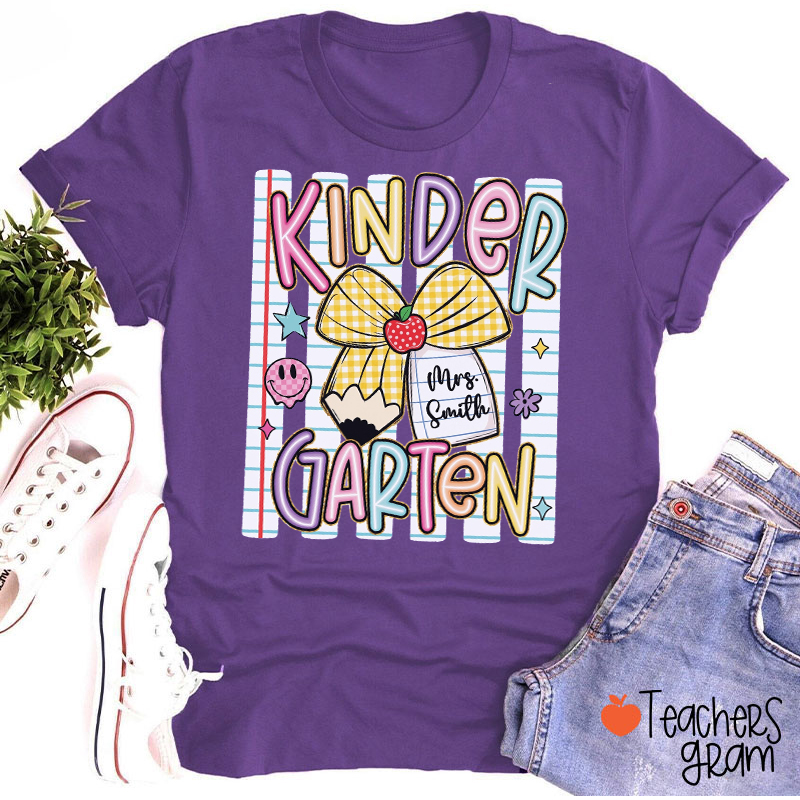 Personalized Grade And Name Pencil Bow Teacher T-Shirt
