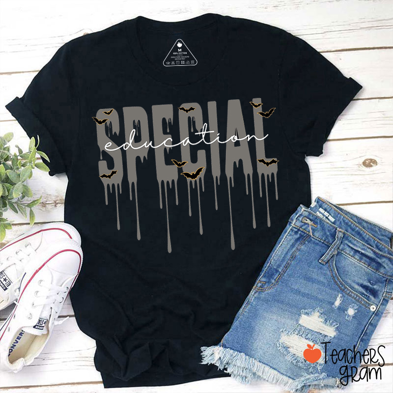 Personalized Spooky Drip Bat Teacher T-Shirt
