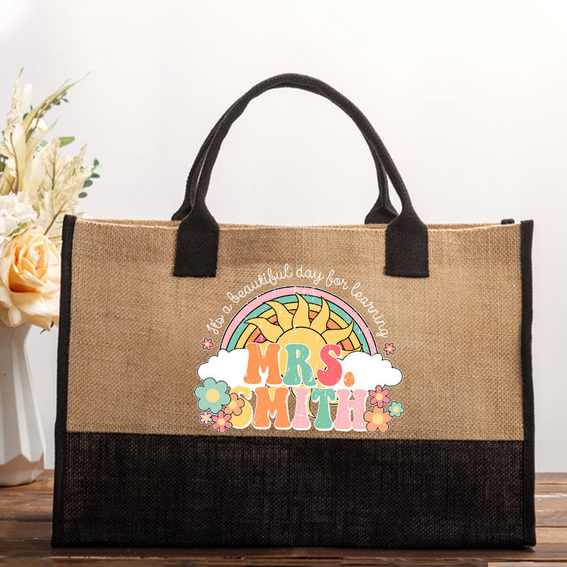 Personalized Name It's A Beautiful Day For Learning Teacher Cotton Tote Bag